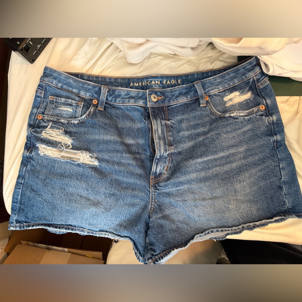 American Eagle Outfitters Women's Light Blue Ripped Boyfriend Jean Shorts